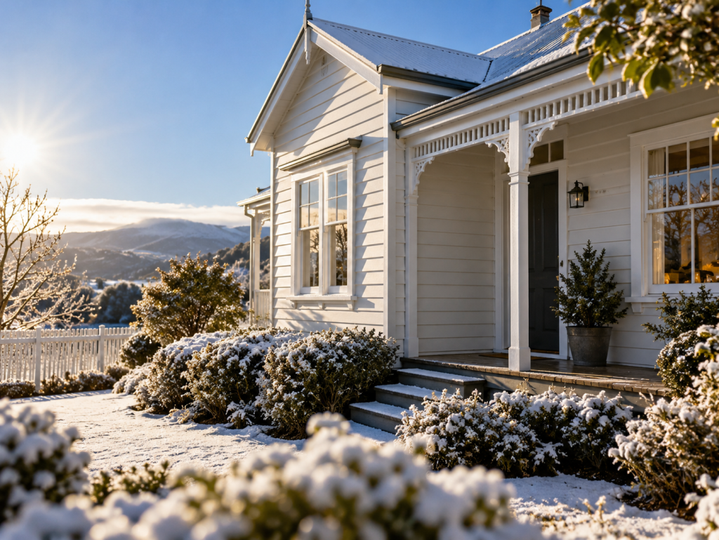 Weatherboard house in winter