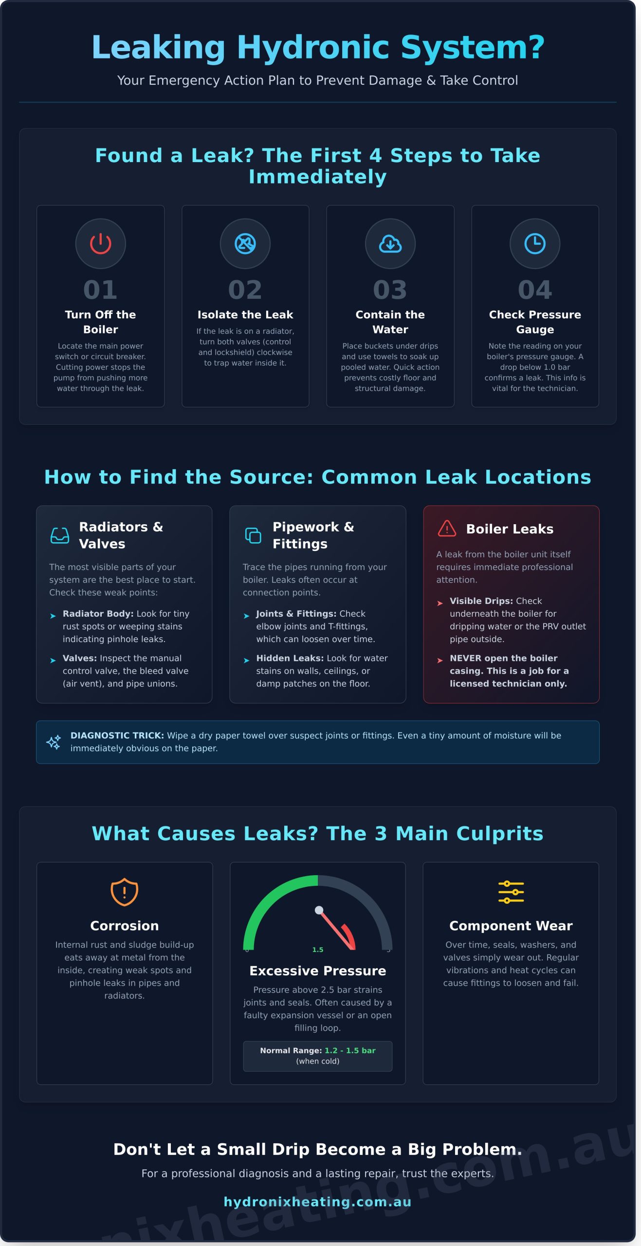 How to Fix a Leaking Hydronic System: An Expert Guide - Infographic