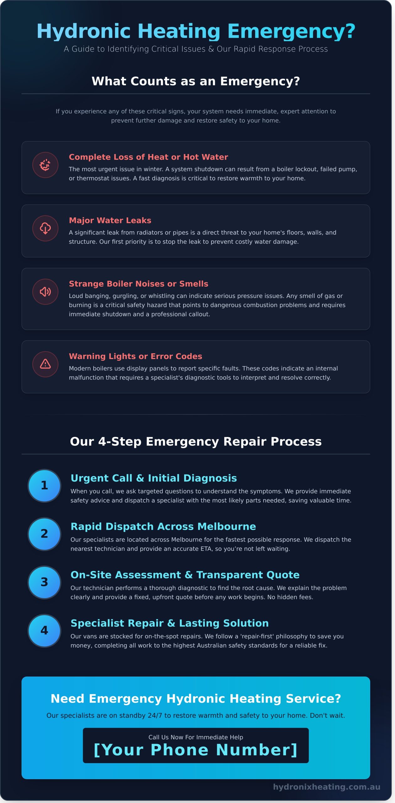 Emergency Hydronic Heating Service Melbourne: 24/7 Repairs - Infographic
